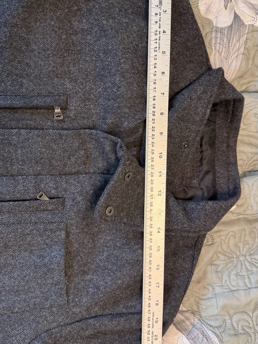 Zara Men's Dark Charcoal Wool Pea Coat - Picture 10 of 12